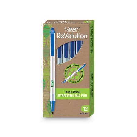 Bic BIC, ECOLUTIONS CLIC STIC RETRACTABLE BALLPOINT PEN, 1MM, BLUE INK, CLEAR BARREL, DOZEN CSEM11BE